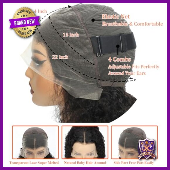 16 Inch Deep Wave Bob Wig Human Hair 200 Density 13x4 Lace Front